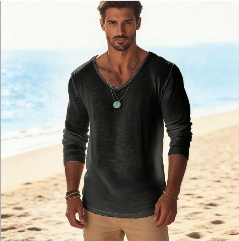 Linen Shirt Breathable - Camiseta de Manga Larga con Cuello